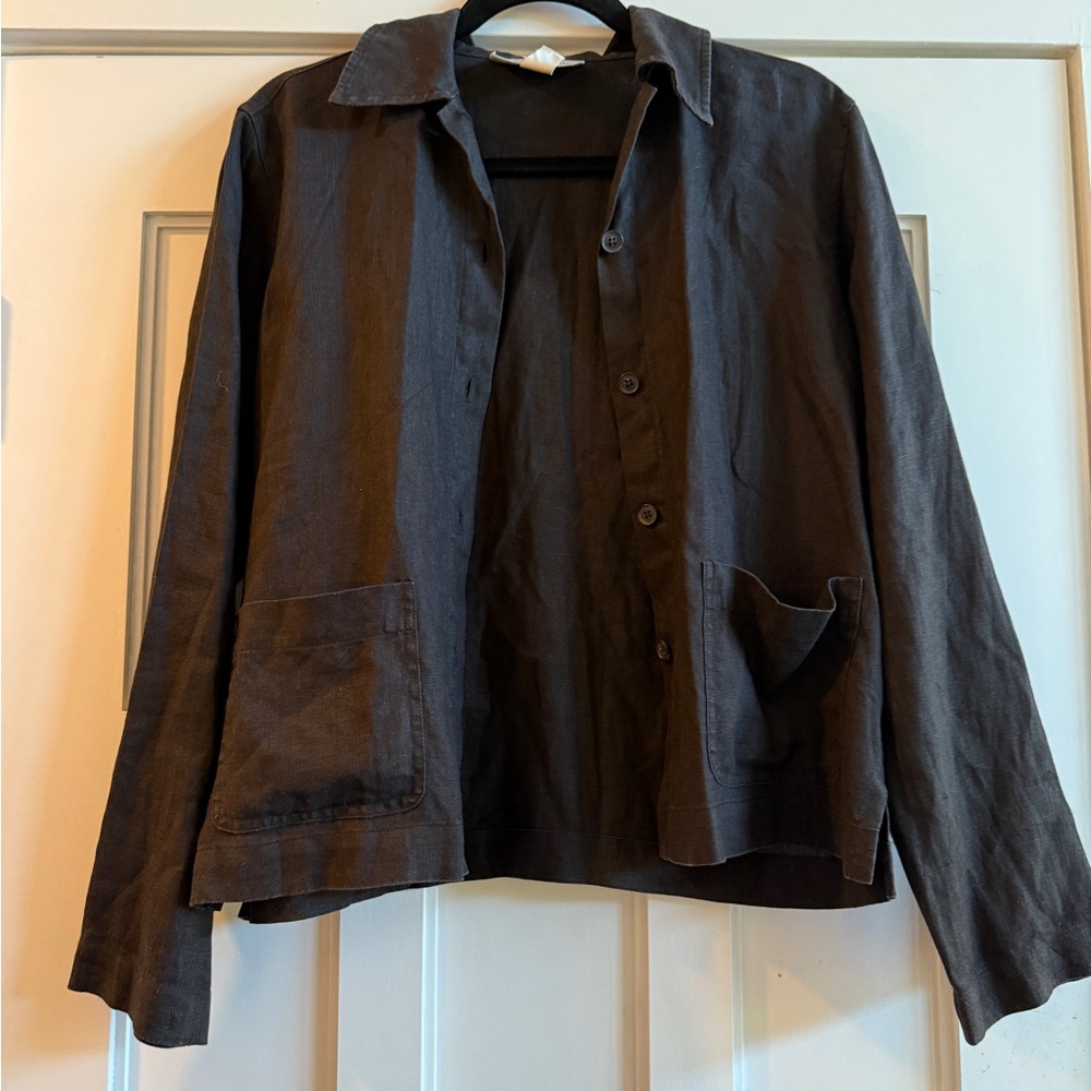 Women's Black Jacket linen jones jacket chore coat